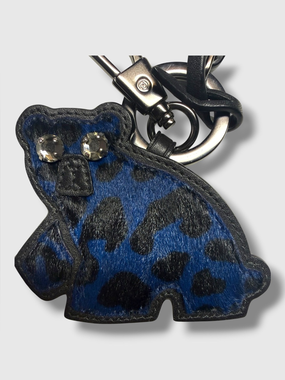 Phillip Lim Leopard Print Bear Keychain bag charm- Blue & Black